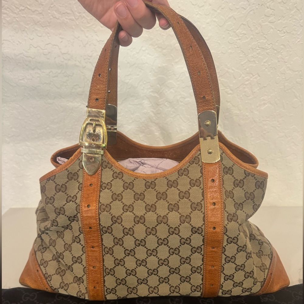 Gucci GG Canvas Tote with Leather Trim